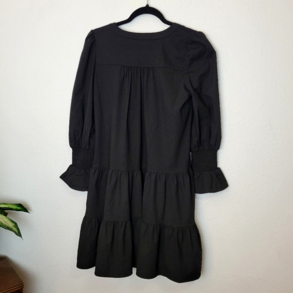 🚨NEW POMANDER PLACE Tuckernuck Black Crepe Kenzo Tiered Mini Dress Sz Small - Picture 12 of 16